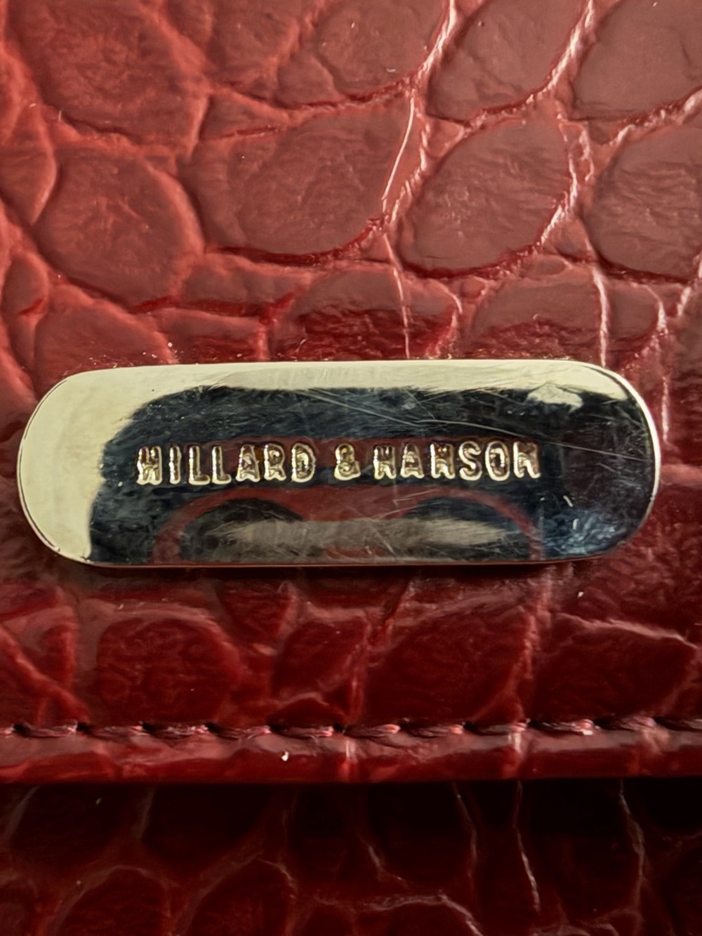 GENTLY USED HILLARD & HANSON BURGUNDY/RED CROC EMBOSSED WOMENS WALLET